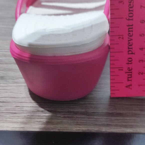 Crocs Low Wedge Slides Size 10 pink white Strappy Slip On Summer Comfort Sandals - Picture 6 of 12